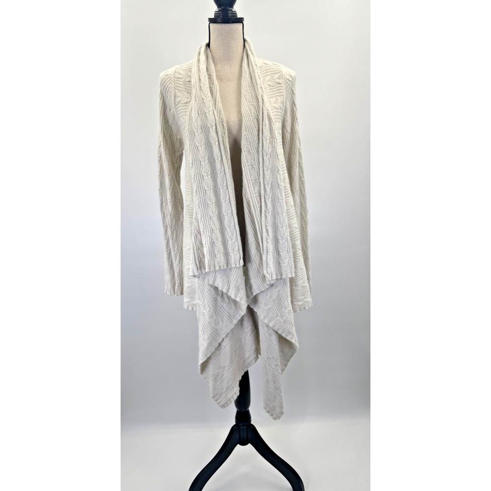 Sigrid Olsen Asymmetrical Cable Knit Open Cardigan Sweater M Silk Angora Cozy